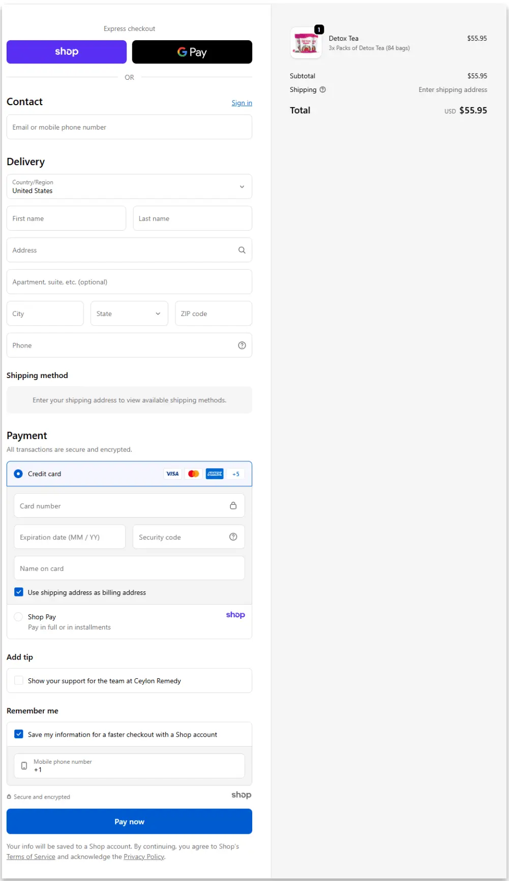 Lulutox Detox Tea Secure Checkout Page